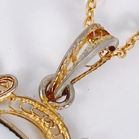 VTG 1950s Pendant Necklace Filigree Enamel French Rococo Style Prong Set MCM - Picture 7 of 13